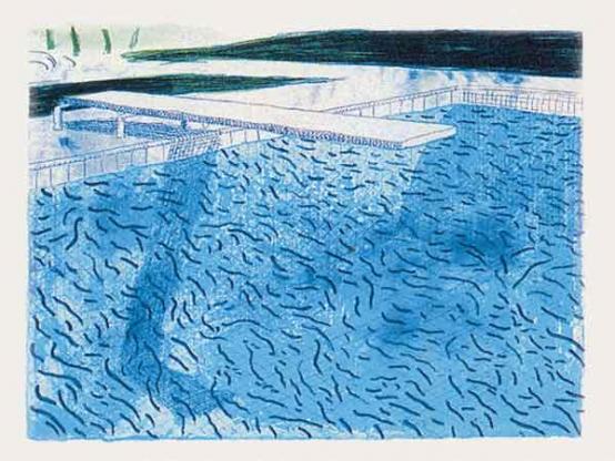 David Hockney:Lithograph of Water Made of Thick and Thin Lines and a Light Blue and a Dark Blue Wash (T.208) 