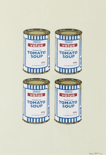 Banksy:4 Soup Cans - Gold on Cream