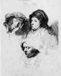 Rembrandt, 'Three Heads of Women, One Asleep'