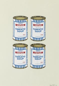 Banksy:4 Soup Cans - Gold on Cream